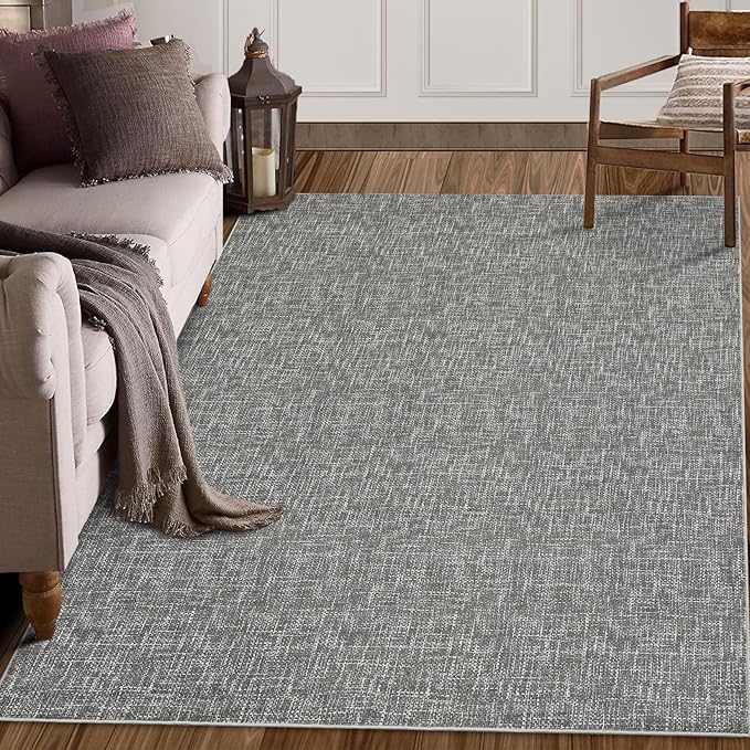 RUGSREAL Area Rug 5x7 Machine Washable Area Rug for Living Room Non-Slip Stain Resistant Modern Abstract Rug Contemporary Solid Throw Carpet Foldable Accent Floor Carpet for Dining Room, Grey