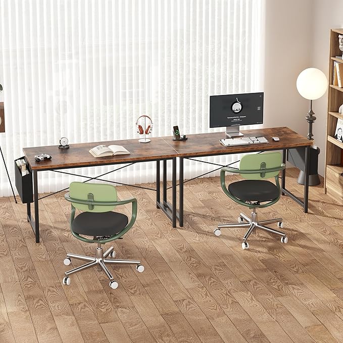 OLIXIS Computer Desk 55 Inch Home Office Desks for Small Spaces, Gaming Writing Study Work Table with Storage Bag and Headphone Hook for Bedroom, Rustic Brown