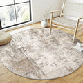 6x6 Washable Round Rug Brown Grey Abstract Non Slip Soft Low Pile Circle Rug for Living Room Bedroom Neutral Modern Indoor Carpet for Dining Room Office Entryway Home Decor