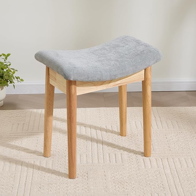 Royal Windsor Vanity Stool with Saddle Cushion, 18 Inch Makeup Vanity Chair for Living Room, Modern Foot Stool Ottoman Piano Bench,Small Upholstered Bench for Bedroom, Grey