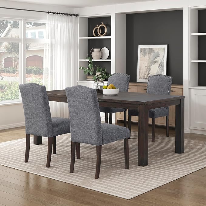 Lexicon Upholstered Dining Chairs Set of 2 - Soft Durable Fabric Armless Arched Back Kitchen Modern Dining Room Chairs for 2, Nailhead Trim Side, Brown Sturdy Wooden Frame, Easy Assembly, Gray