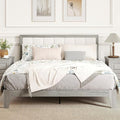 HOMCOM Queen Size Bed Frame with Upholstered Headboard, Platform Bed Frame with Wooden Slats, No Box Spring Needed, Easy Assembly, Gray