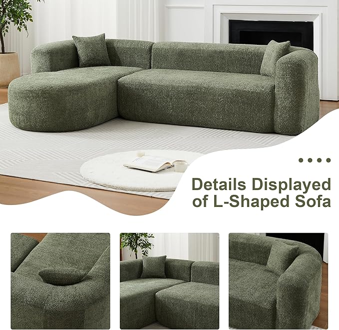 109.4" Sectional Couch with L-Shaped Chaise, Boneless Modular Sectional Sofa, Soft Chenille Sofa with Deep Seat for Living Room, No Assembly(Left-Facing Chaise, Green) | Breaathable Material
