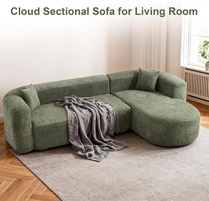 109.4" Sectional Couch with L-Shaped Chaise, Boneless Modular Sectional Sofa, Soft Chenille Sofa with Deep Seat for Living Room, No Assembly (Right-Facing Chaise, Green) | Breaathable Material