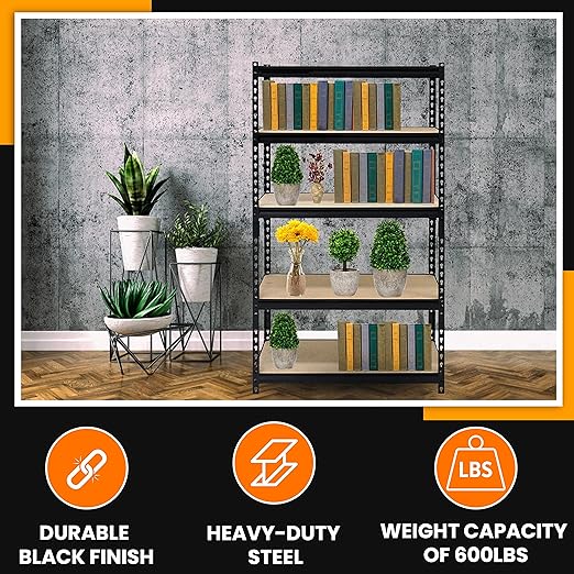 Juggernaut Storage 30"W x 12"D x 60"H Five-Shelf Steel Shelving Unit, 3000 lb Capacity, Black,BSS301260