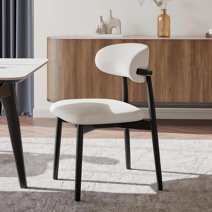 Modern Solid Wood Dining Chairs Set of 2 with Curved Back, Ergonomic Upholstered Seat, Natural Wood Legs with Adjustable Anti-Slip Foot Pad, for Kitchens, Living Rooms, Offices (S-Black, Set of 2)