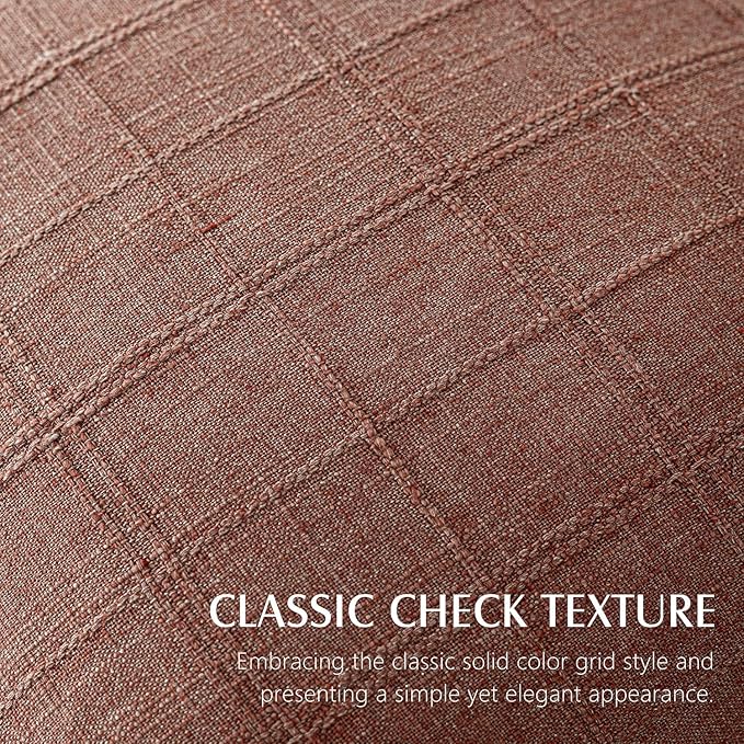 Foindtower Set of 2 Decorative Linen Check Throw Pillow Covers Neutral Farmhouse Vintage Cushion Covers Modern Boho Home Decor for Sofa Chair Couch Bedroom Living Room,22×22 Inch,Autumnal Red