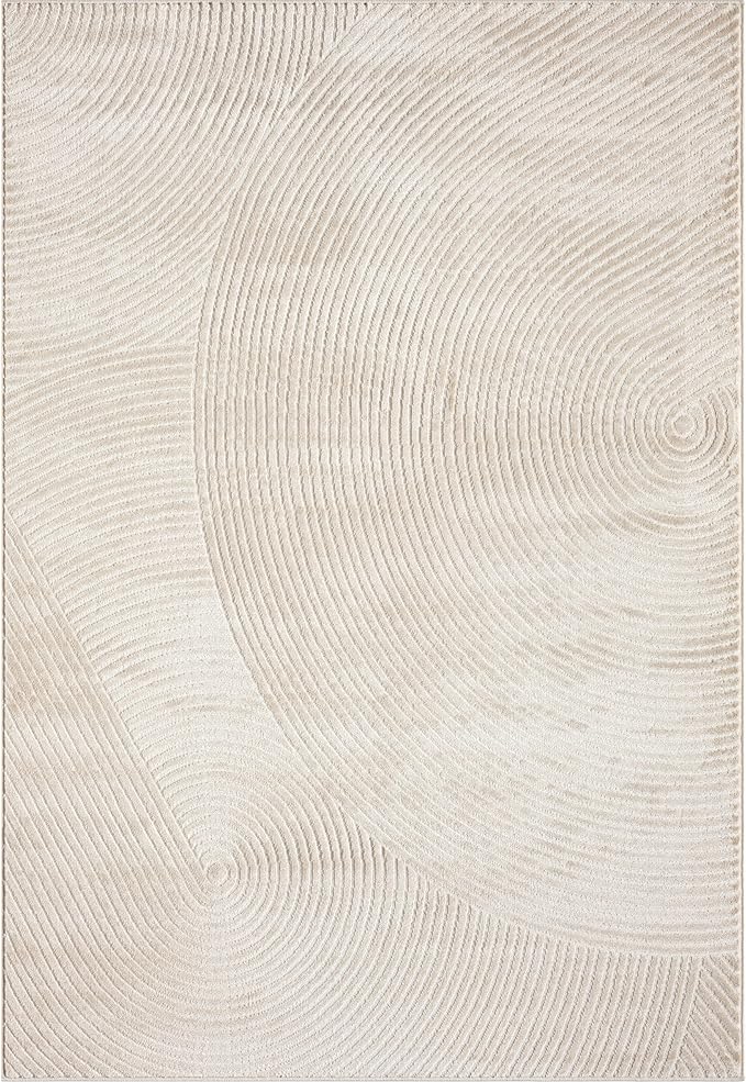 Abani Neutral Beige Area Rug | 5' x 8' Tan Geometric Carpet with Zen Circle Pattern | Rugs for Living Room, Bedroom, Office