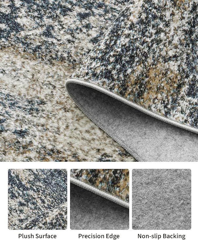 Art&Tuft Washable Rug 3x5, Anti-Slip Backing Abstract 3x5 Rug, Stain Resistant Rugs for Living Room, Foldable Machine Washable Area Rug (3'x5', Navy)