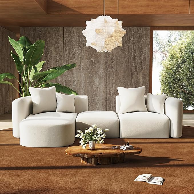 116" Modular Sectional Couches with Ottoman, Luxury Modern Curved Back Sofa, Minimalist Style Oversized 4 Seat Deep Comfy Convertible L Shape Boneless Couch for Living Room Office Studio Apartment