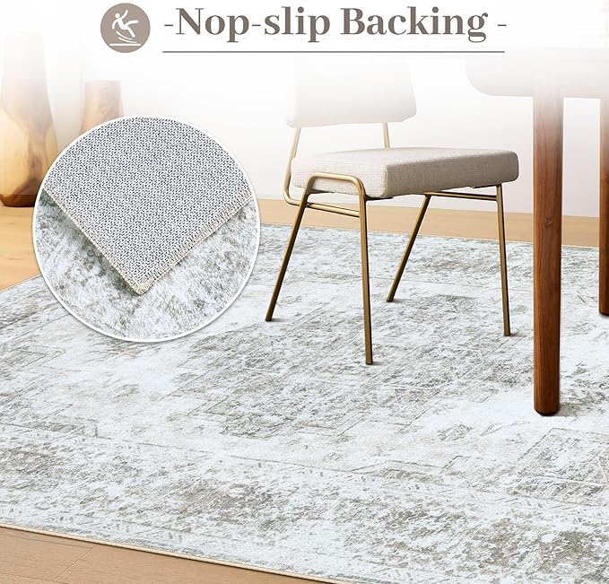 XLUEZ Area Rug 6x9 Living Room Rug, Machine Washable Vintage Distressed Medallion Rug Non-Slip Soft Low Pile Large Indoor Rugs for Bedroom Kitchen Dining Room Office(Taupe,6'x9')