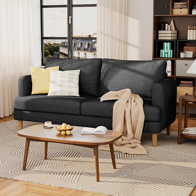 70" Modern Loveseat Sofa with USB Type-C Ports, Linen Fabric 2-Seater Deep Seat Couch, Cozy Small Couch Sofa for Living Room Bedroom Office Apartment (Black)