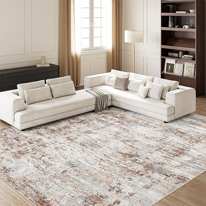 Art&Tuft 9x12 Area Rugs, Stain Resistant Abstract Area Rugs 9x12 Living Room, Foldable Large Washable Area Rug(9'x12', Rust)