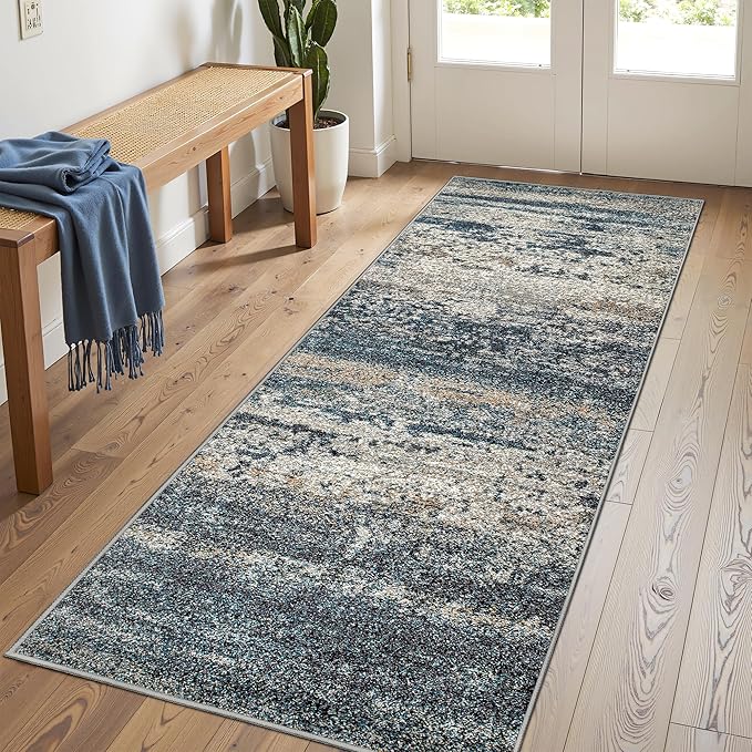 Art&Tuft Runner Rug 2'6"x8' - Anti-Slip Backing Abstract Hallway Rug, Stain Resistant Kitchen Rugs, Foldable Machine Washable Area Rug(2'6"x8', Navy)