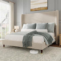 Jocisland Full Size Bed Frame 51.2" Wingback Headboard Velvet Upholstered Platform Bed with Solid Wood Legs & Wooden Slats, No Box Spring Needed, Modern Minimalist Style, Easy Assembly, Off-White