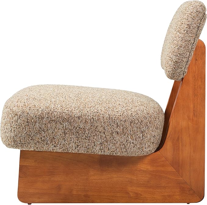 Christopher Knight Home Mores Low Profile Accent Chair Set of 2, Modern Living Room Armless Lounge Chair, Fabric Comfy Reading Chair for Bedroom, Wooden Frame and Thick Padded Seat, Walnut+Multi-Brown