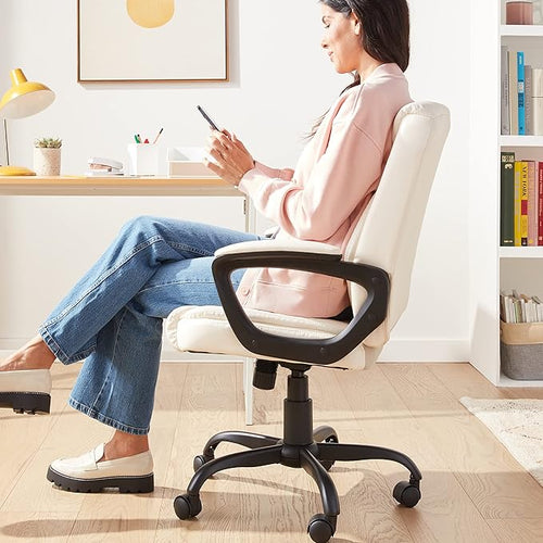 Amazon Basics Classic Puresoft PU Padded Mid-Back Office Chair with Armrest, Height Adjustable, Easy to Assemble, 26"D x 23.75"W x 42"H, Cream
