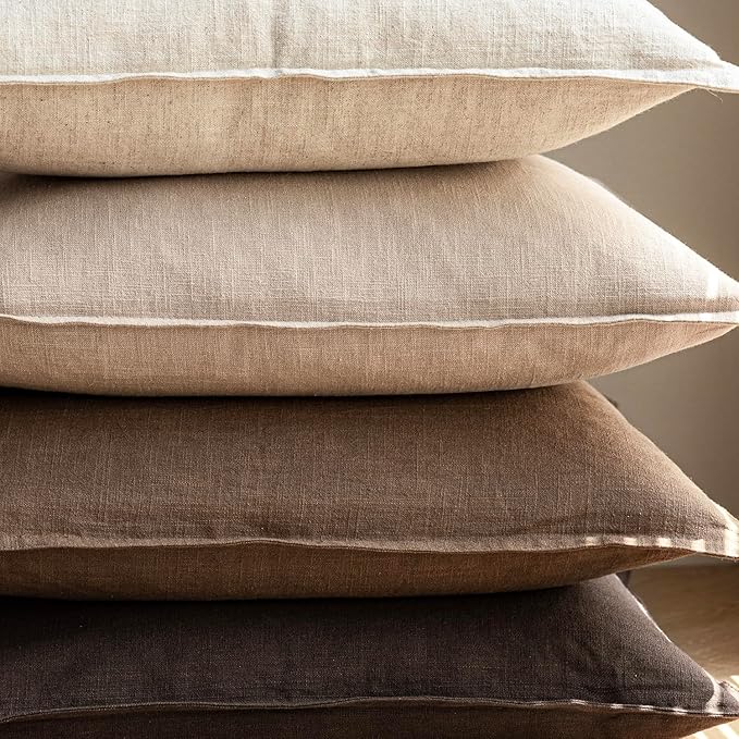 Foindtower Pack of 2, Decorative Linen Soild Throw Pillow Covers Soft Accent Cushion Case Farmhouse Neutral Pillowcase for Chair Couch Sofa Bedroom Living Room Home Decor 16 x 16 Inch Tan Beige