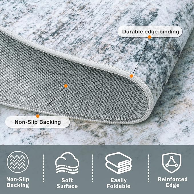 9x12 Area Rugs Washable Rug:Anti-Skid Abstract Modern Living Room Rug Soft Thin Carpets Indoor Floor Non-Shedding Carpet for Bedroom Dining Farmhouse Nursery Home Office(Blue/Grey/Gold/White, 9x12)