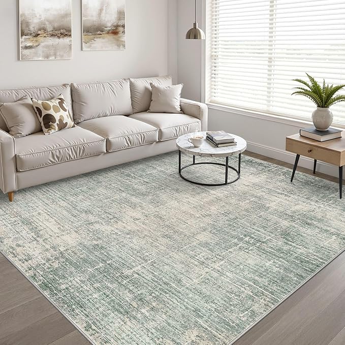 6x8 Area Rugs Living Room: Washable Large Neutral Green Rug Abstract Soft Modern Stain Resistant Indoor Floor Non-Slip Carpet for Bedroom Nursery Kids Office Playroom Dining Room Under Table Home