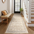 Neutral 2'6''x8' Kitchen Runner Rug, Vintage Printed Runners for Hallways Non Slip Washable, Low Pile Thin Entryway Runner Rug Indoor Foyer Mudroom Bathroom Bedroom, Earth Tone Beige Taupe