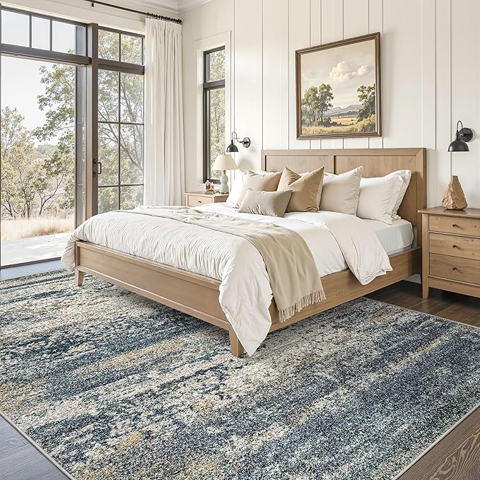 Art&Tuft Washable Rugs 8x10, Anti-Slip Backing Abstract 8x10 Area Rugs, Stain Resistant Rugs for Living Room, Foldable Machine Washable Area Rugs (8'x10', Navy)