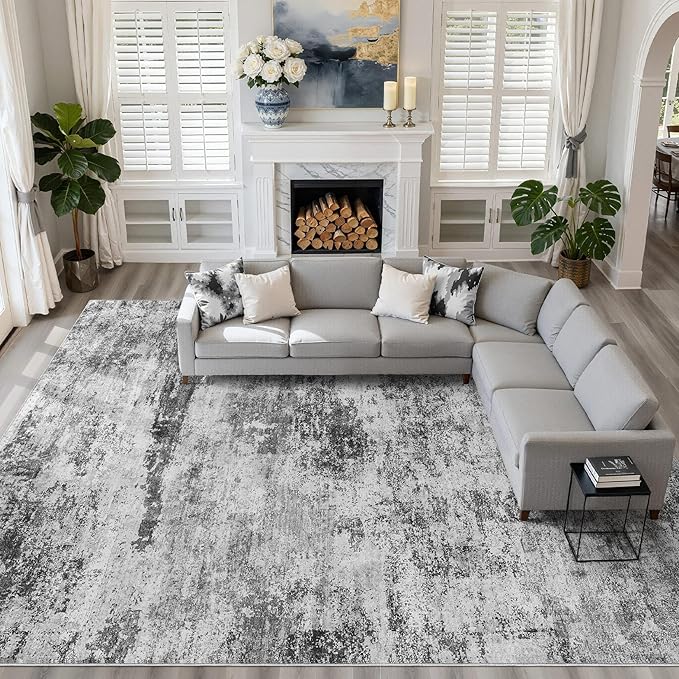 10x12 Area Rug Living Room: Washable Large Abstract Neutral Modern Soft Rug Stain Resistant Indoor Floor Non-Slip Accent Carpet for Bedroom Nursery Playroom Dining Room Office Dorm Home House Decor