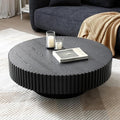 31.49" Round Coffee Table Wood, Modern Circle Drum Fluted Coffee Table for Living Room, Contemporary Low Center Tea Table Side Table for Small Apartment, Farmhouse, Office, Mesa De Cafe, Black