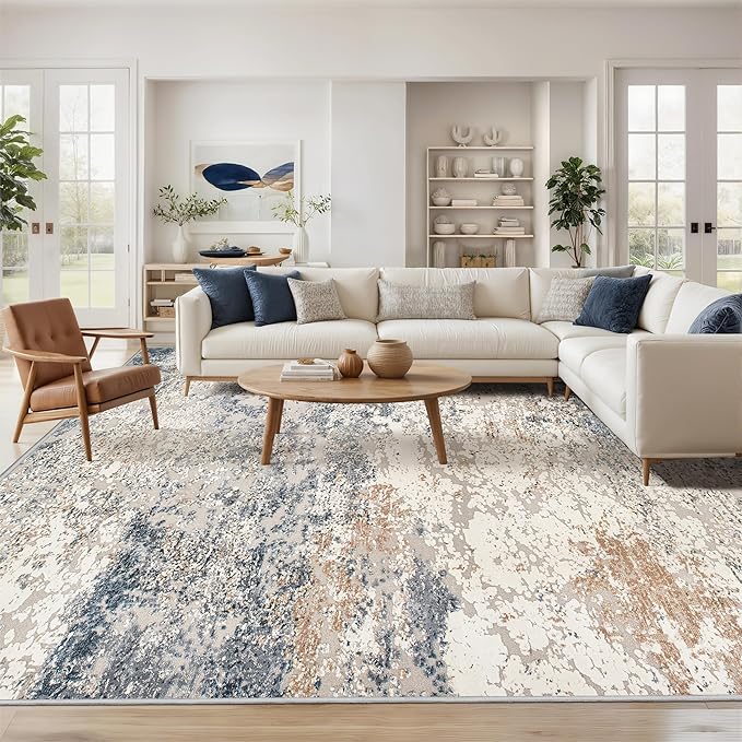 Art&Tuft Washable Rugs 6x9, Anti-Slip Backing Abstract 6x9 Area Rugs, Stain Resistant Rugs for Living Room, Foldable Machine Washable Area Rug (6'x9', Blue)