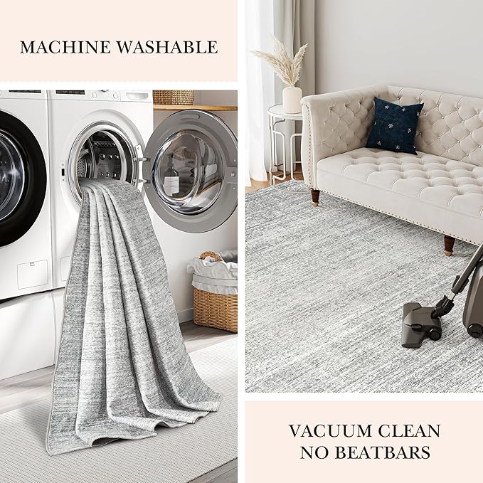 Valenrug Washable Rugs 2x5 - Stain Resistant 2x5 Area Rugs for Living Room, Non Slip Backing Large Area Rugs for Bedroom, Folable Machine Washable Area Rug (2'x5', Grey)