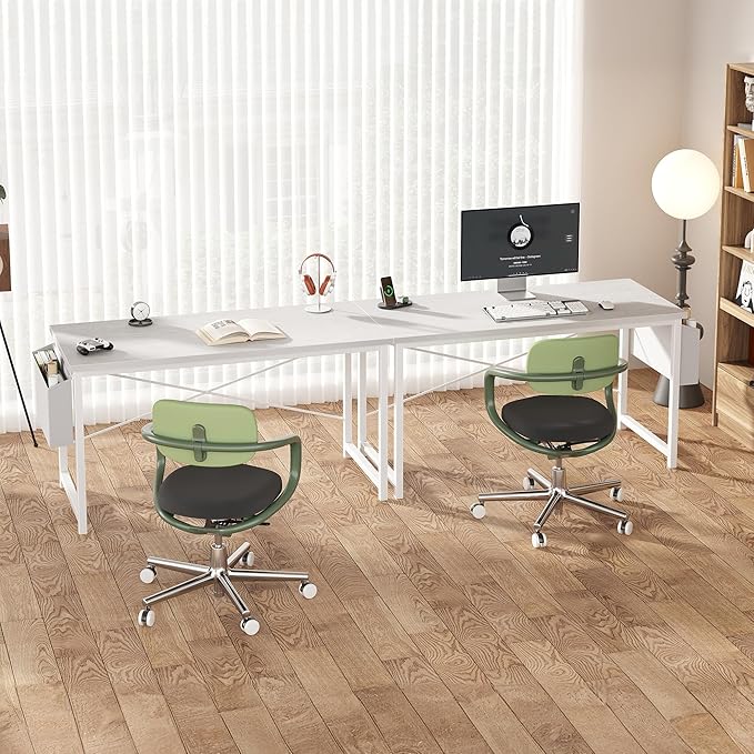 OLIXIS Computer Desk 55 Inch Home Office Desks for Small Spaces, Gaming Writing Study Work Table with Storage Bag and Headphone Hook for Bedroom, White