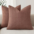 Foindtower Set of 2 Decorative Linen Check Throw Pillow Covers Neutral Farmhouse Vintage Cushion Covers Modern Boho Home Decor for Sofa Chair Couch Bedroom Living Room,20×20 Inch,Autumnal Red