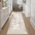 3x7 Washable Runner Rug Beige Grey Abstract Non Slip Soft Low Pile Hallway Kitchen Rug Neutral Modern Carpet for Laundry Bathroom Bedroom Living Room Home Decor