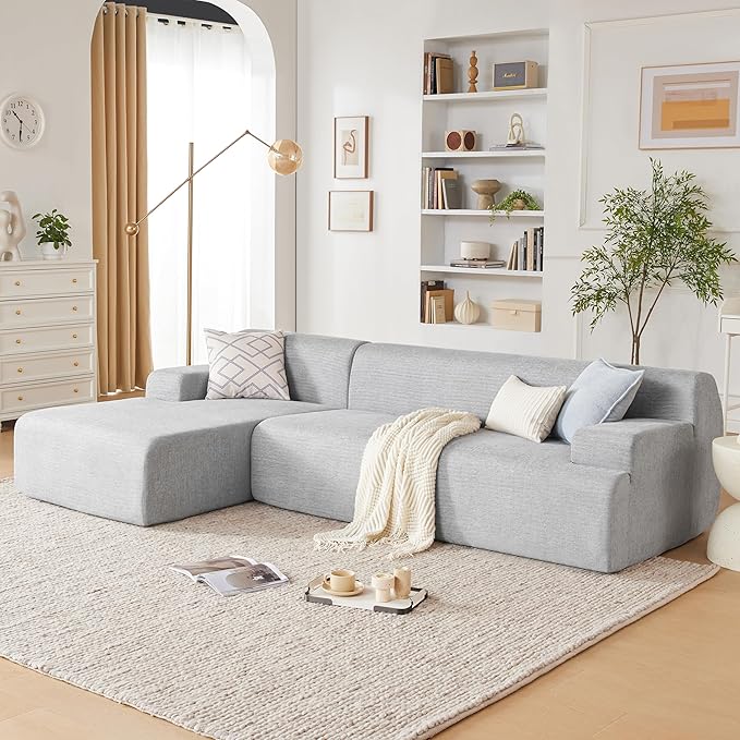 Weture 107" Modular Sectional Cloud Couch, Boneless couches Sponge sectionals for Living Room, High Density Sponges Sofa, Modular L-Shape with Chaise, Lightgrey