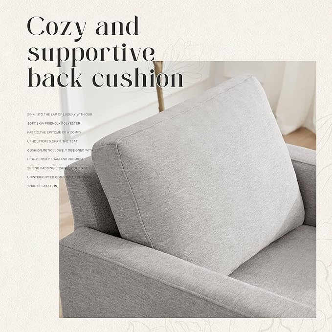 Weture Mid-Century Accent Chair,Modern Linen Fabric Armchair for Living Room,Comfy Upholstered Reading Accent Chairs for Bedroom,Single Sofa Chair with Wood Legs (Light Grey, 2 Pack)