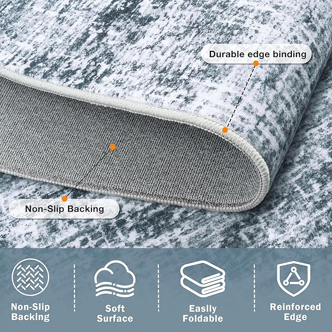8x10 Area Rugs Washable Rug:Anti-Skid Abstract Modern Living Room Rug Soft Thin Carpets Indoor Floor Non-Shedding Carpet for Bedroom Dining Farmhouse Nursery Home Office(Light Slate Blue/White, 8x10)