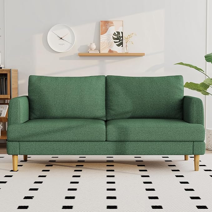 70" Modern Loveseat Sofa with USB Type-C Ports, Linen Fabric 2-Seater Deep Seat Couch, Cozy Small Couch Sofa for Living Room Bedroom Office Apartment (Green)