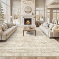 Soalmost 12x15 Washable Area Rug Beige Neutral Abstract Living Room Large Carpet Non Slip Bedroom Indoor Office Dining Room Low Pile Thin Rug