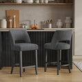 VKNOW Bar Stools Set of 2, 26" Upholstered Counter Height Bar Stools, Modern Counter Stools with Black Legs for Kitchen Island Dining Room Bar, Dark Grey-Black Legs