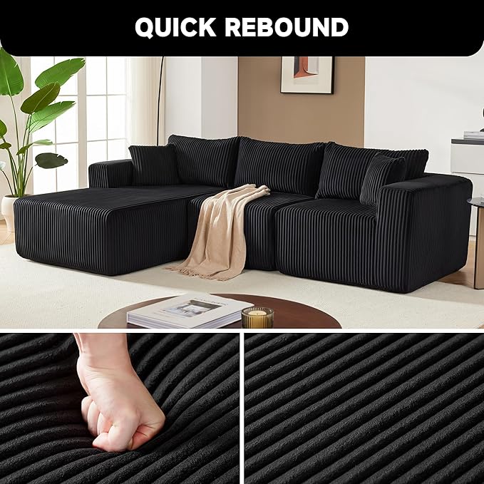 Weture 97" Modular Sectional Sofa, L-Shaped Boneless Couch with Deep Seat, Cozy Cloud Couch Sectional with Convertible Ottoman, Modern Sectional Couches for Living Room（ Black）