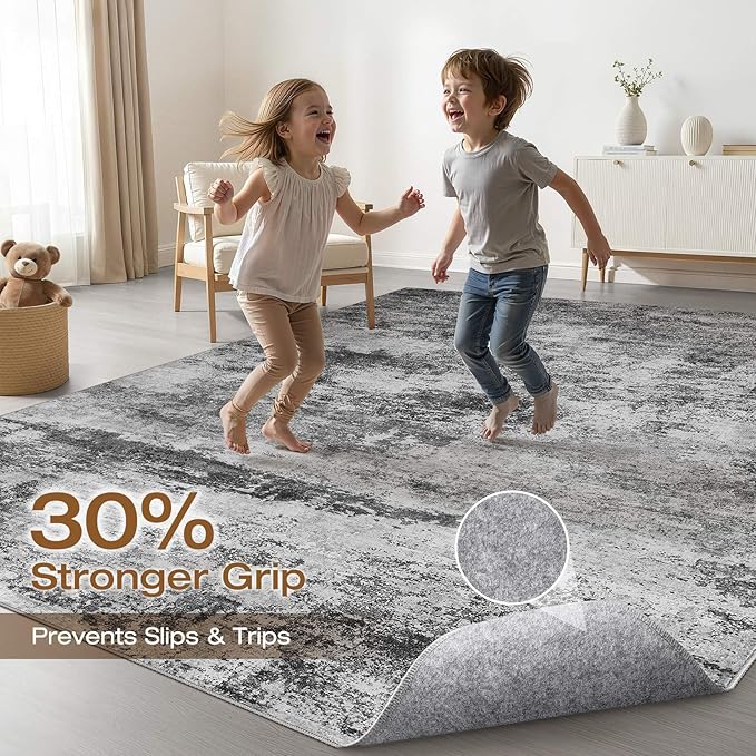 7X9 Area Rug Living Room: Washable Large Abstract Neutral Modern Soft Rugs Stain Resistant Indoor Floor Non-Slip Accent Carpet for Bedroom Nursery Playroom Dining Room Office Dorm Home House Decor
