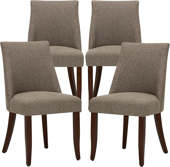Wooden Dining Chairs Set of 4, Upholstered Farmhouse Fabric Dining Room Chair, Mid Century Kitchen Chair for Restaurant & Cafe, Brown