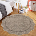 GarveeHome Scalloped Round Area Rugs, Washable Small Round Rug 3ft Non-Slip, Soft Boho Ultra-Thin Circle Low Pile Stain Resistant Carpet for Bedroom Entryway Kitchen Laundry Bathroom, Taupe
