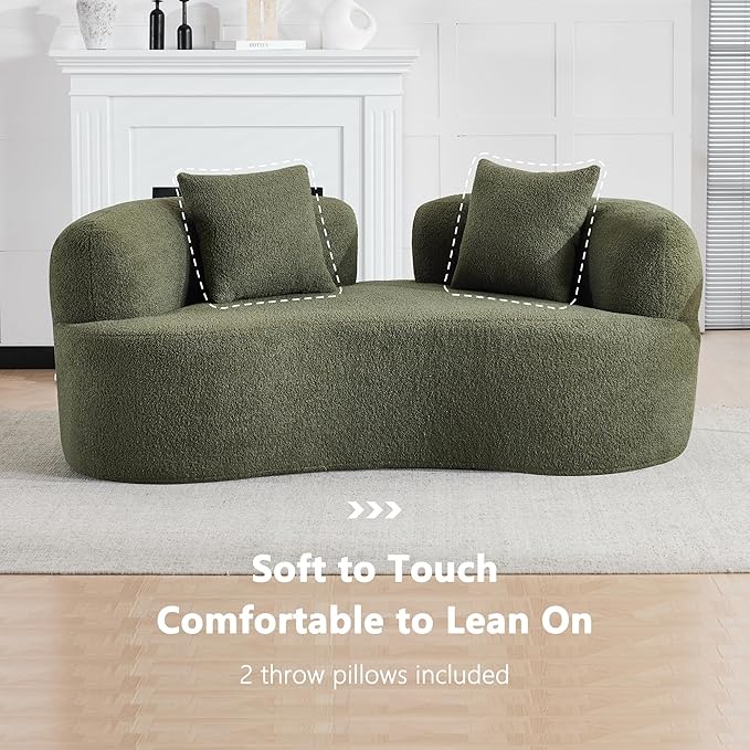 66.93 Inch Curved Loveseat Sofa with High - Density Foam Cushion, Full Compression Modular 2-Seater Couch, No Assembly Required, for Small Spaces & Living Room, Olive Green