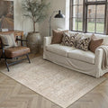 PureCozy Washable Rug 3x5, Entryway Beige Indoor Non Slip Small Low Plie Thin Bedroom Kitchen Area Rugs Retro Accent Throw Office Vintage Carpet for Nursery Under Coffee Table