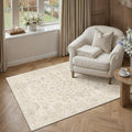 3x5 Beige Washable Area Rug for Living Room Bedroom Neutral Soft Floral Non Slip Thin Throw Rug Lightweight Vintage Low Pile Distressed Carpet Entrance Laundry Room Playroom