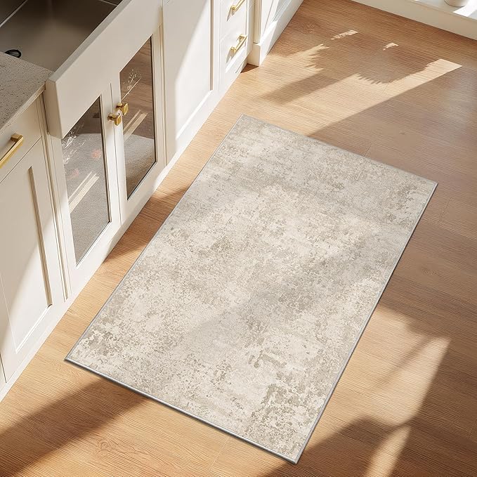 Art&Tuft 2x3 Rug for Entryway - Small Washable Entryway Rug with Non-Slip Backing, Stain Resistant Pet Friendly Door Mat for Kitchen, Front Door, Bathroom, Laundry, Beige