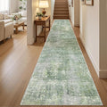 Soalmost Runner Rug 2x12 Washable Non-Slip Hallway Runner Rugs for Kitchen Bathroom Laundry Room Green/Ivory Vintage Floor Carpet Runners for Hallways Entryway