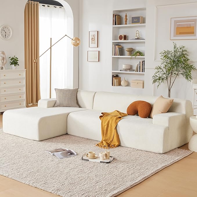 Weture 107" Modular Sectional Cloud Couch, Boneless couches Sponge sectionals for Living Room, High Density Sponges Sofa, Modular L-Shape with Chaise, Beige