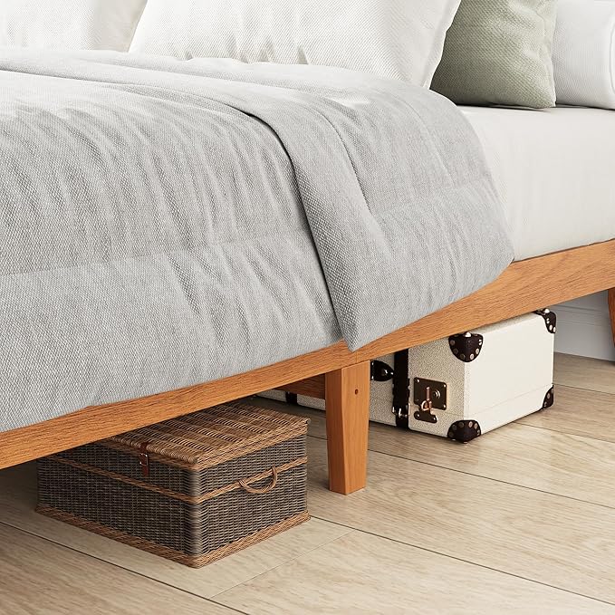 COLAMY 12 Inch Wood Platform Bed Frame，Sturdy Queen Size Bed Frame with Wood Slat Support, No Box Spring Needed, Easy Assembly, Rustic Pine